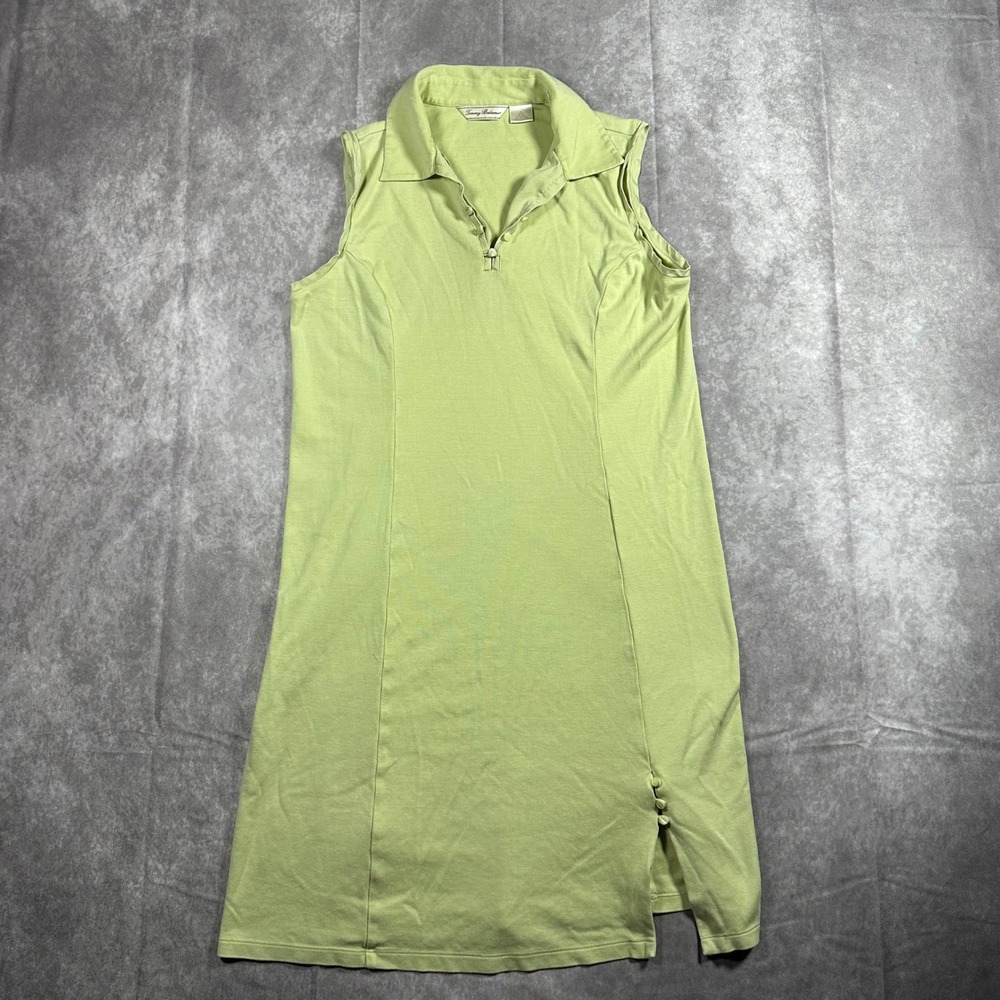 Tommy Bahama M Sage Green Silk Cotton Sleeveless Polo Golf Tennis Dress Slit
